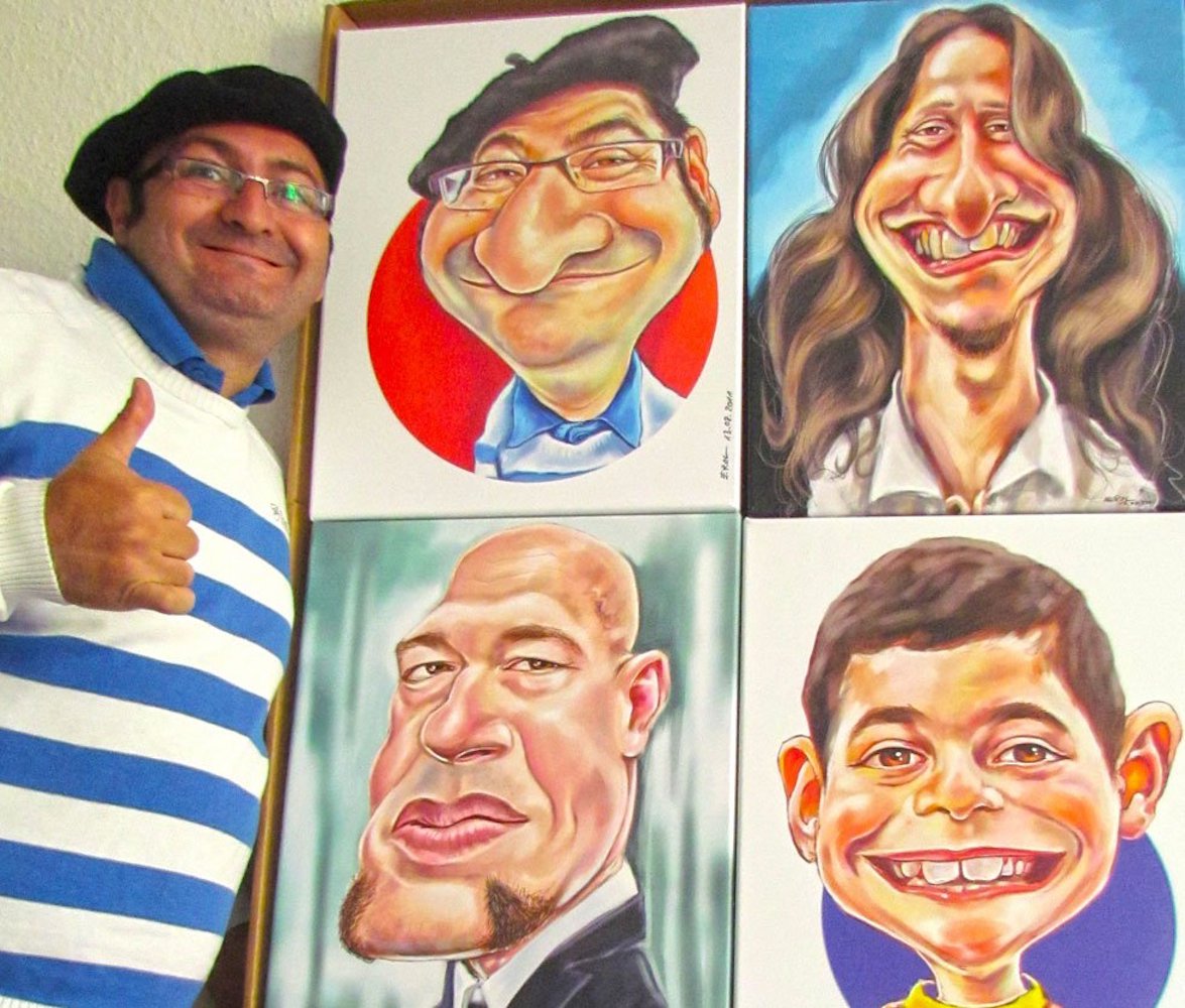 Digitale Karikaturen großformatig auf Leinwand gedruckt und als Wandbilder präsentiert.