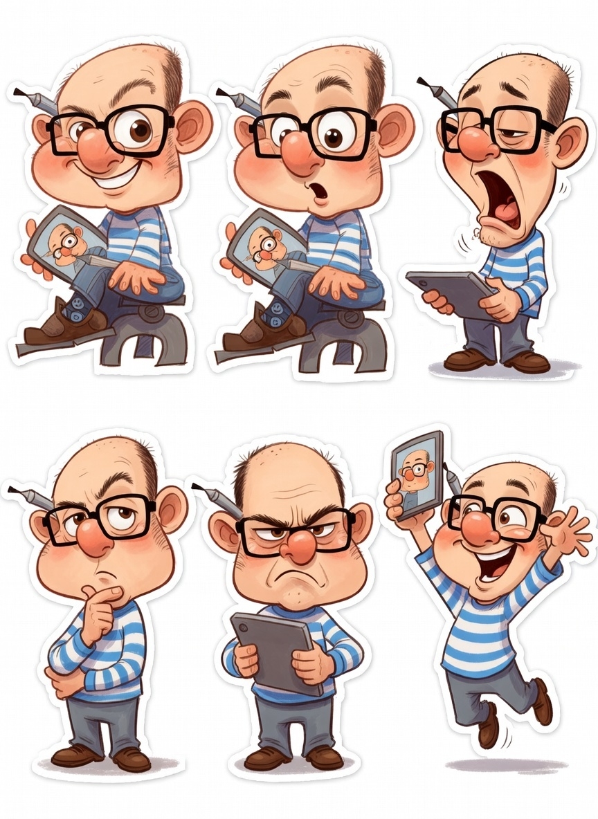 Karikatur mit verschiedenen Posen und Emotionen