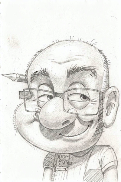 Akademische Bleistiftzeichnung als saubere Karikaturstudie