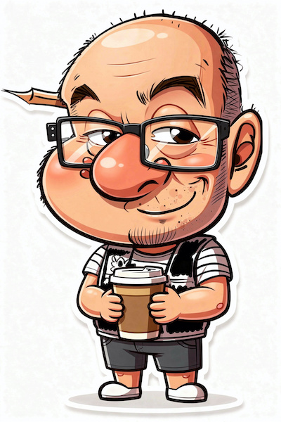 Chibi Karikatur mit großem Kopf und freundlichem Charakter