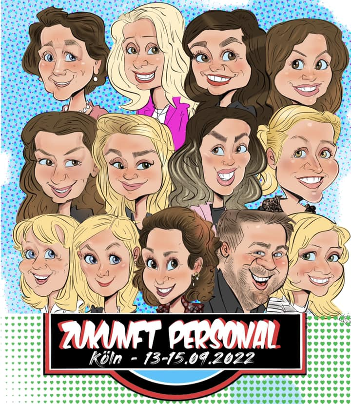 Gruppenkarikatur auf der Messe „Zukunft Personal Europe“ in Köln