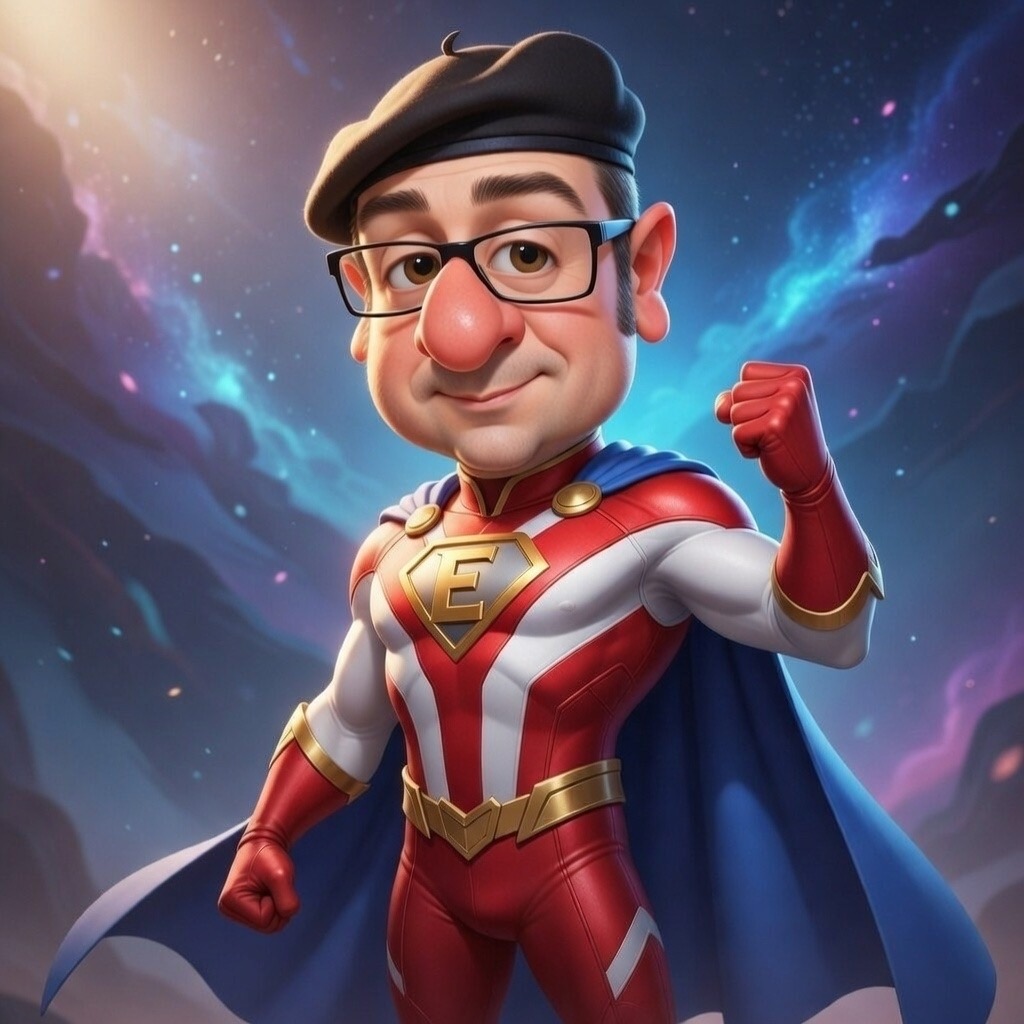 Aus einer iPad Karikatur generierte Superheldenfigur von Erol