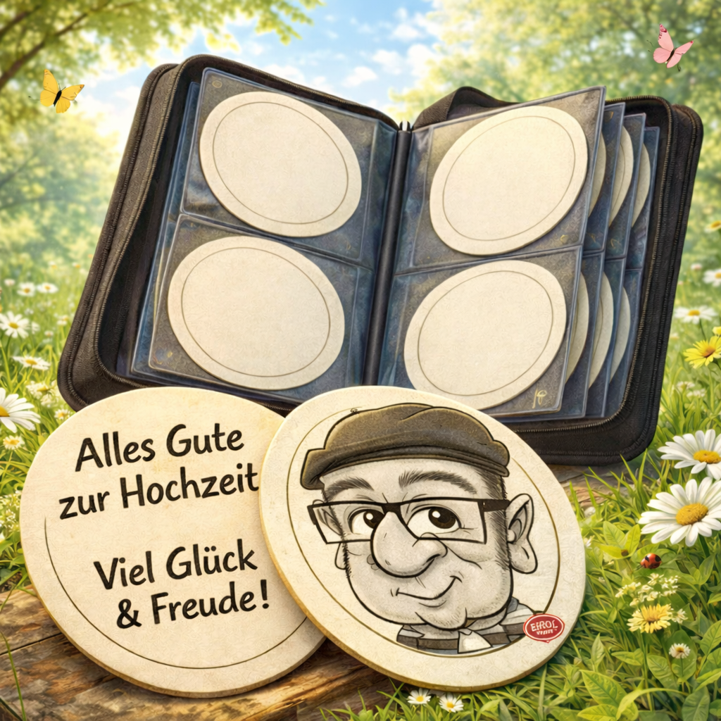 Hochzeitsidee Bierdeckelkarikaturen Gästebuch